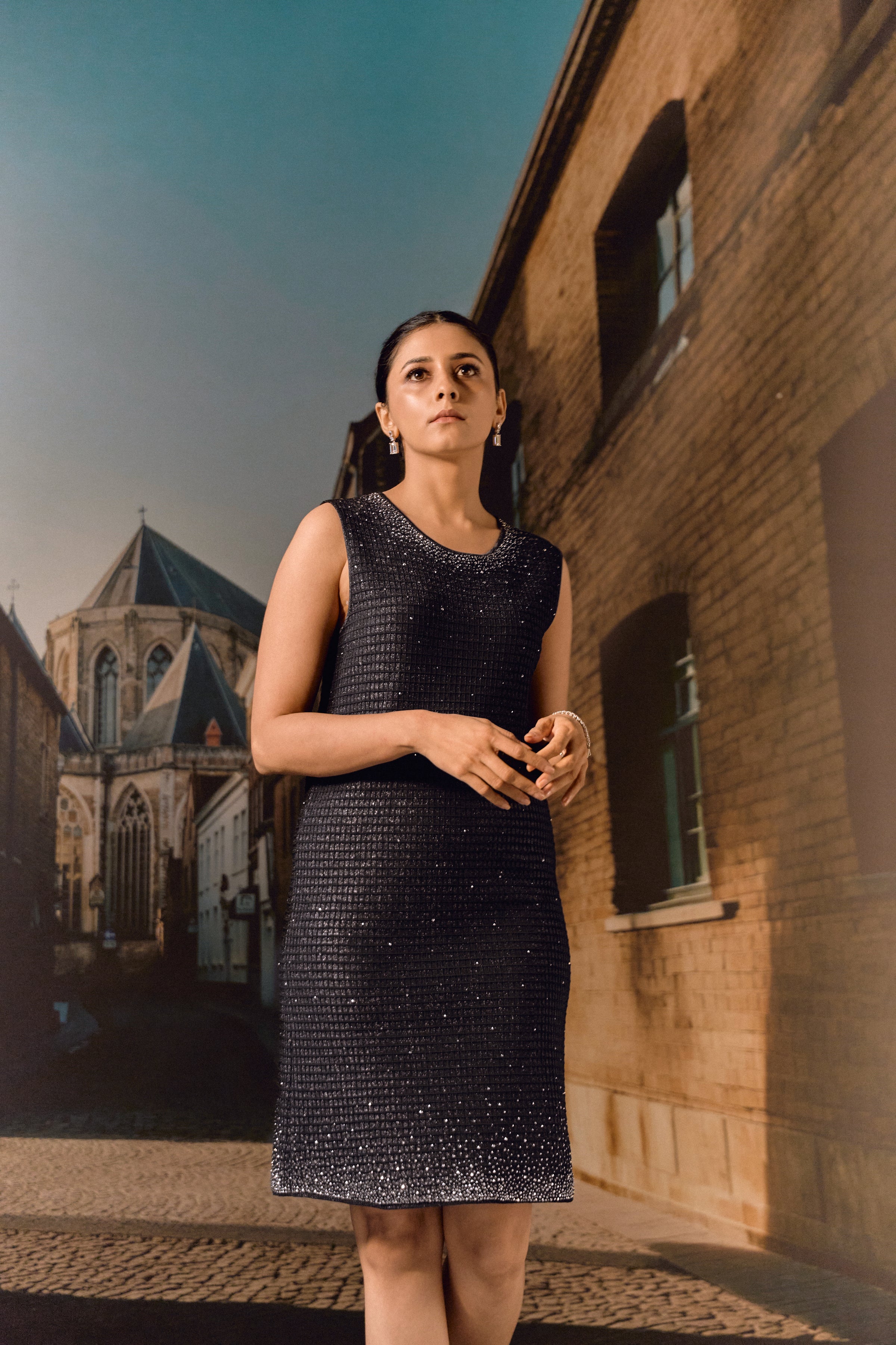 Swarovski Knit Shift Dress- Black