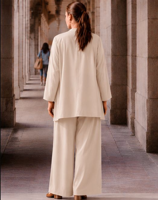 Layered Shawl Jacket, Zip-Up Jacket & Trouser Set