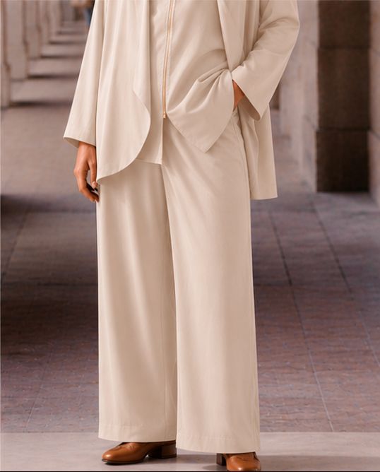 Layered Shawl Jacket, Zip-Up Jacket & Trouser Set