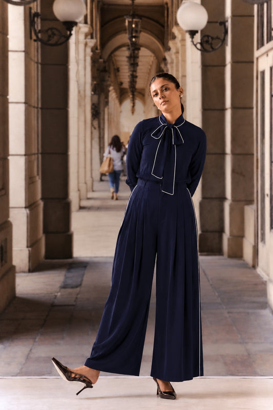 Navy-blue Tie-Up Neck Co-ord Set