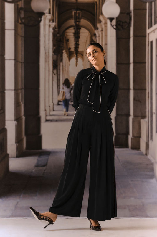 Black Tie-Up Neck Co-ord Set