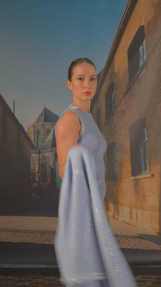 Cashmere Wool shift dress with crystal studs